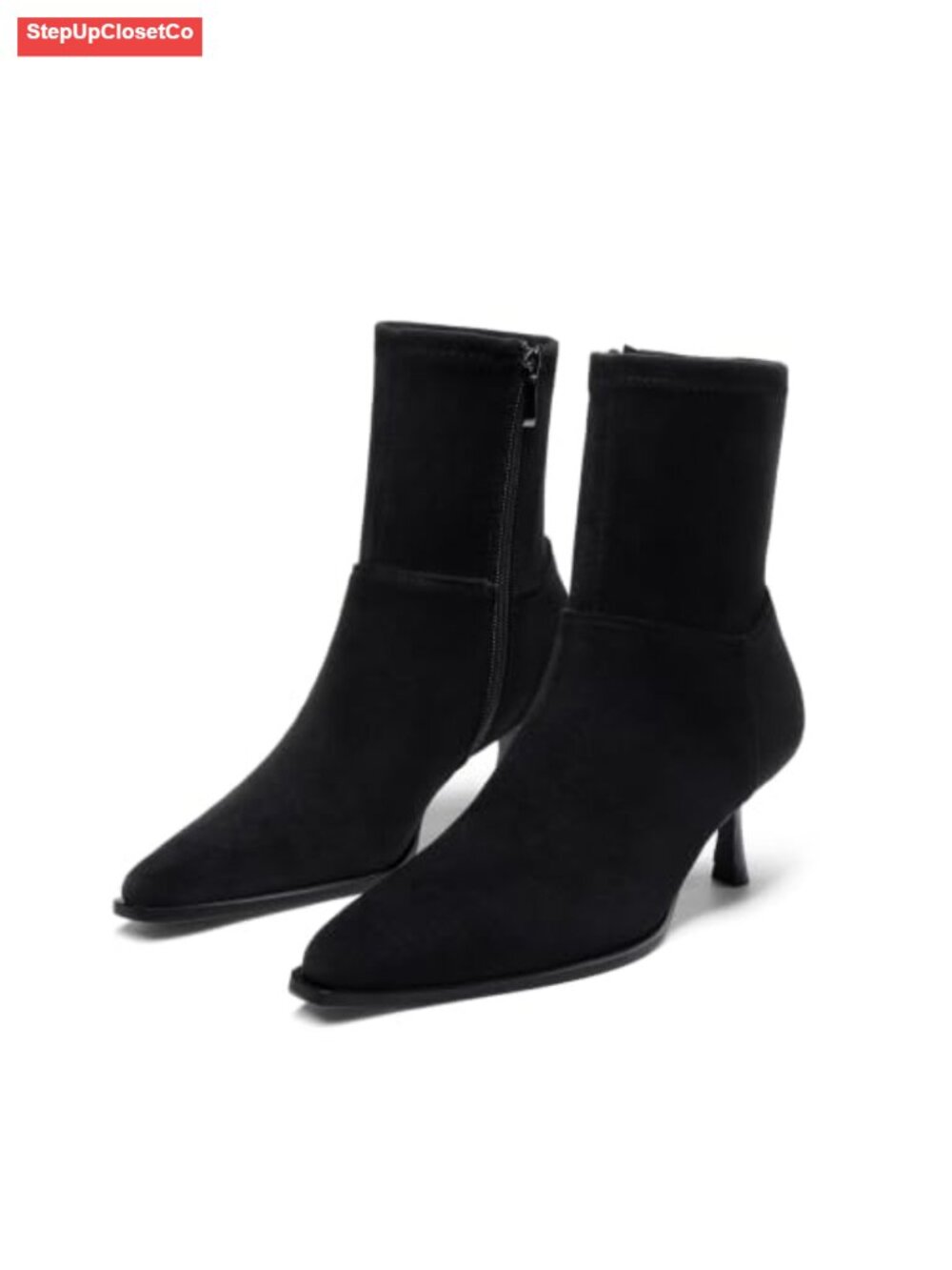 Women's Pointed Toe Kitten Heel Ankle Boots Faux Suede Pull-On